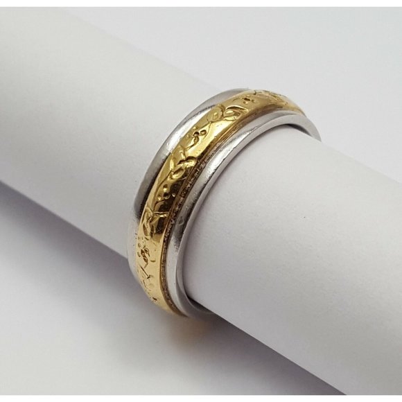 Elegant Solid Platinum & 18K Yellow Gold Designer Wedding Band Ring - Size 8.25 - Picture 3 of 11